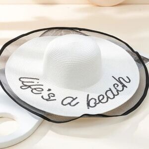 NEW white straw sun beach hat "life's a beach"